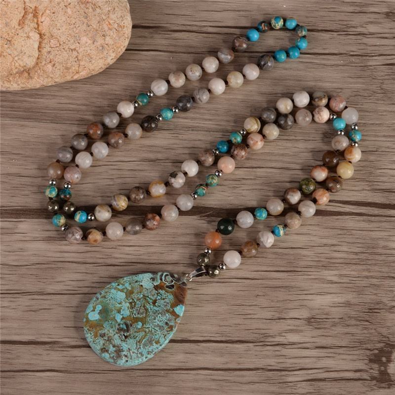 Amazonite Jasper Turquoise Pendant- Boho Necklace