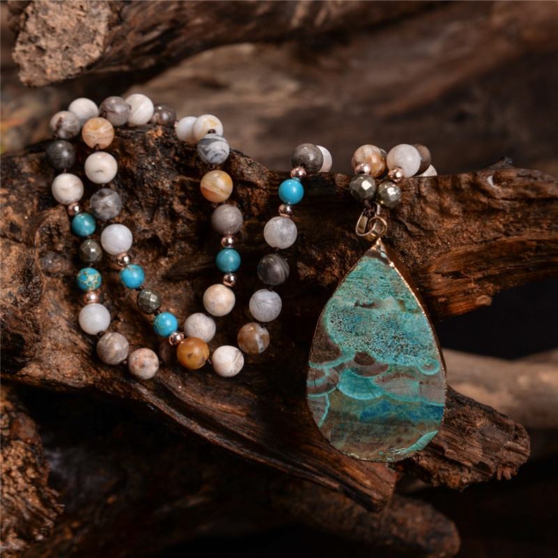 Mala Amazonite Pendant - Boho Necklace