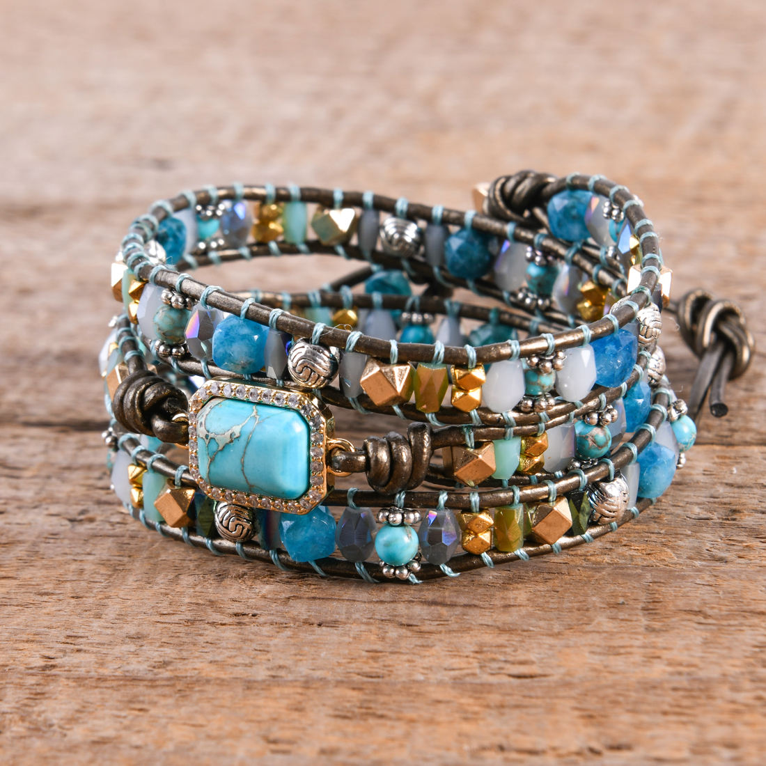Square Imperial Jasper 3 x Wrap - Boho Bracelet