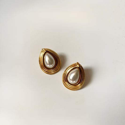 Vintage Gold Swirl Tone Faux Pearl Earrings