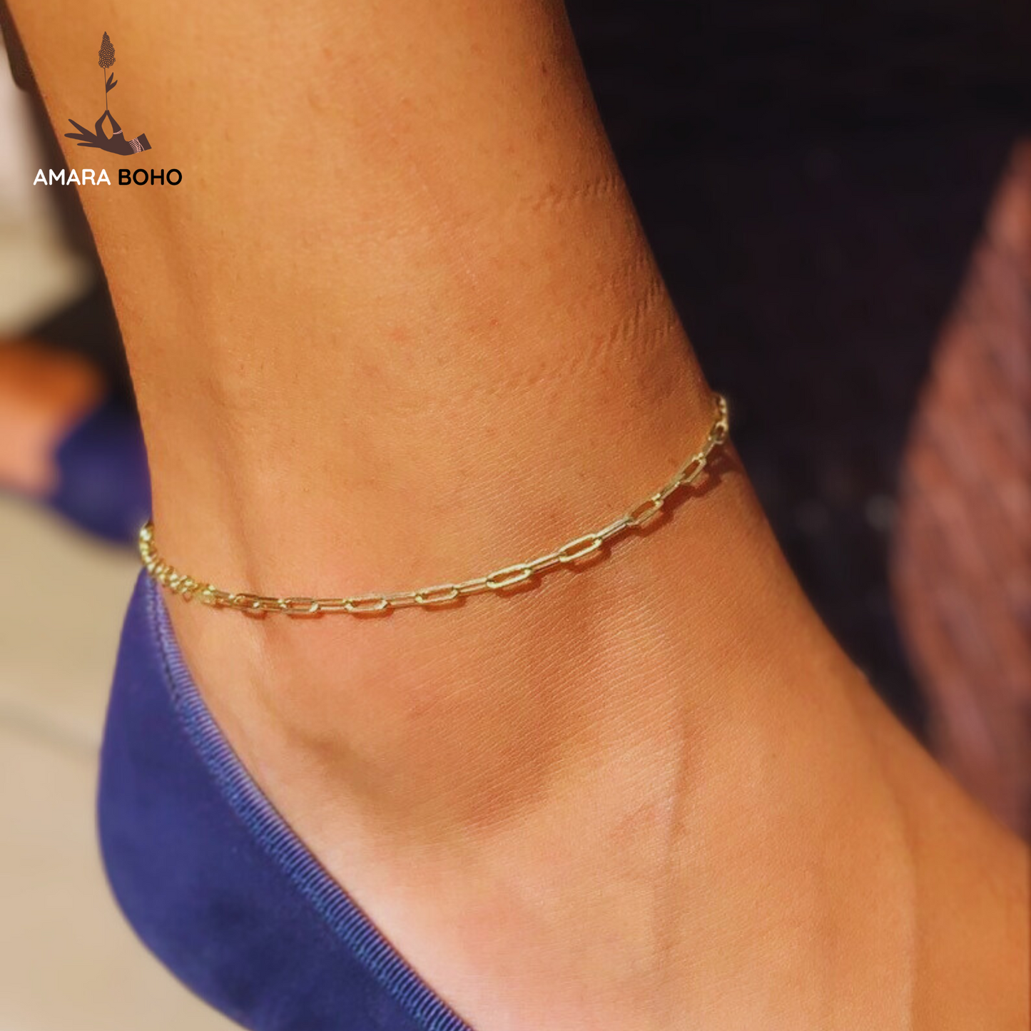 14k Gold Plated Boho Paperclip Anklet