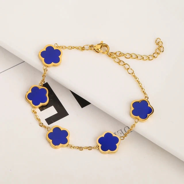 Blue Gold Plated Clover Leaf Charm Bracelet