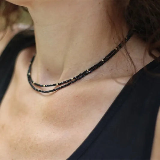 Boho-Chic Black Onyx Double Glitz Chocker Necklace