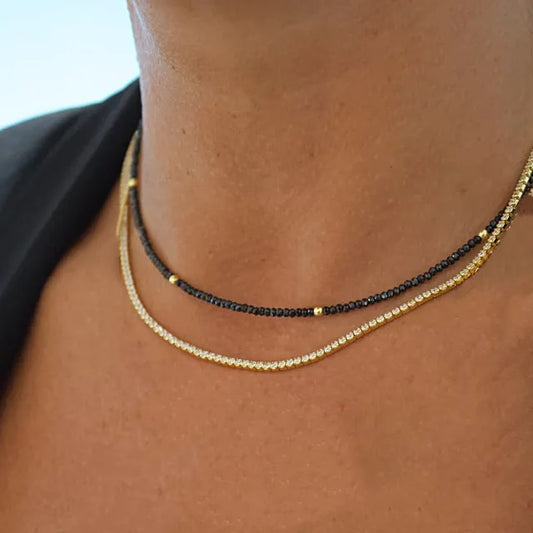 Boho-Chic Black & Gold Double Onyx Chocker Necklace