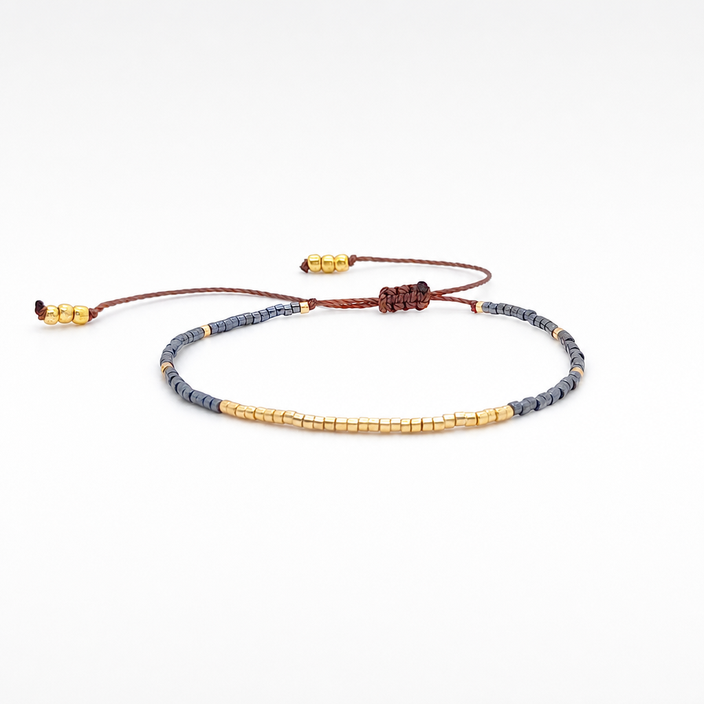 Miyuki Deep Grey Boho Charm Bracelet