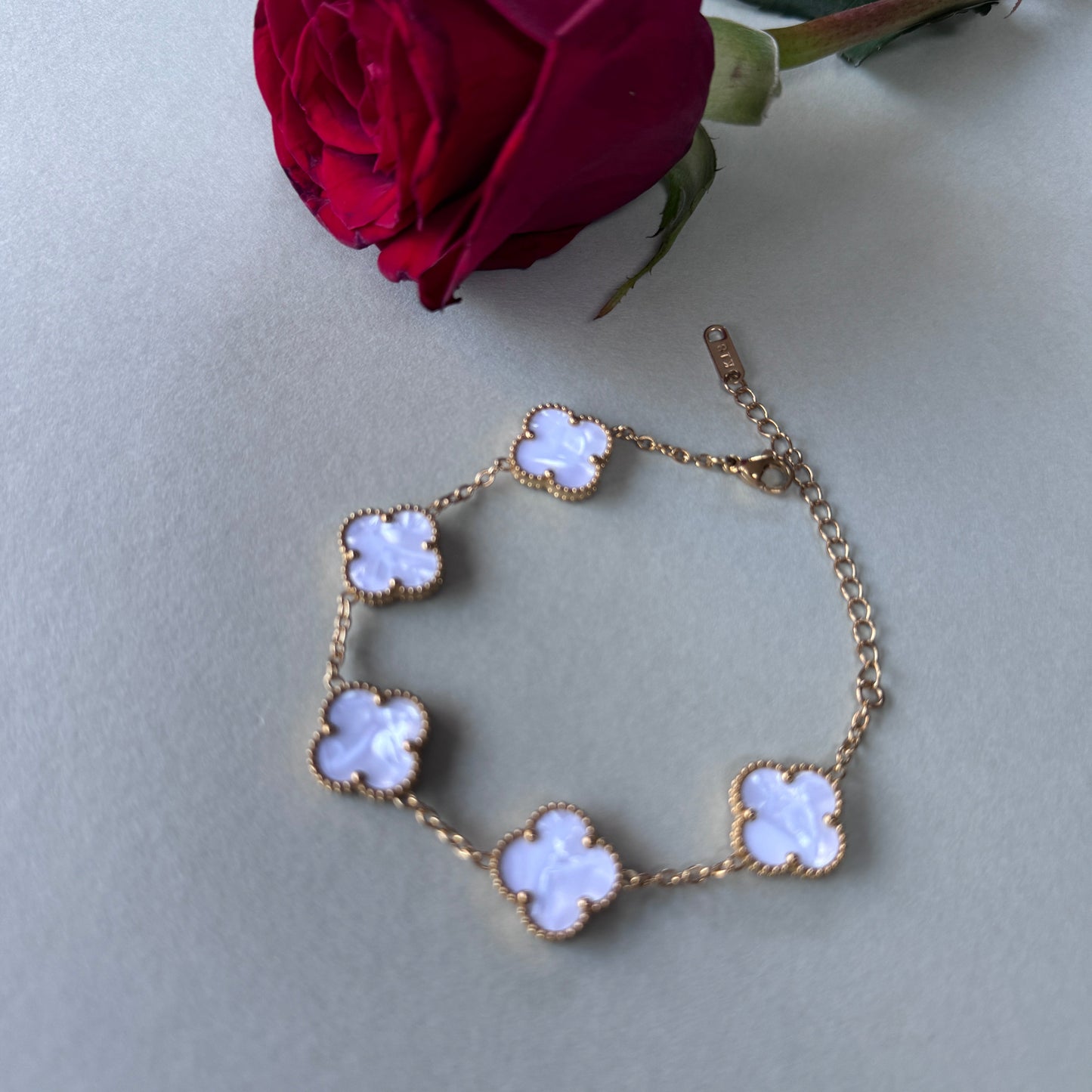 Classic Four Leaf Gold Plated Clover Charm Bracelet - White