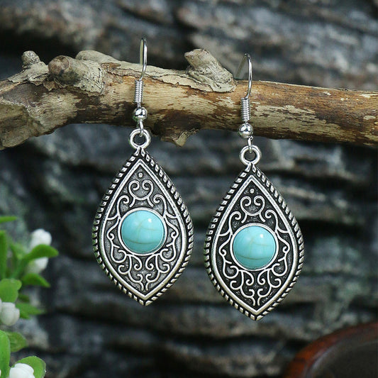 Boho Indi Leaf Turquoise Earrings