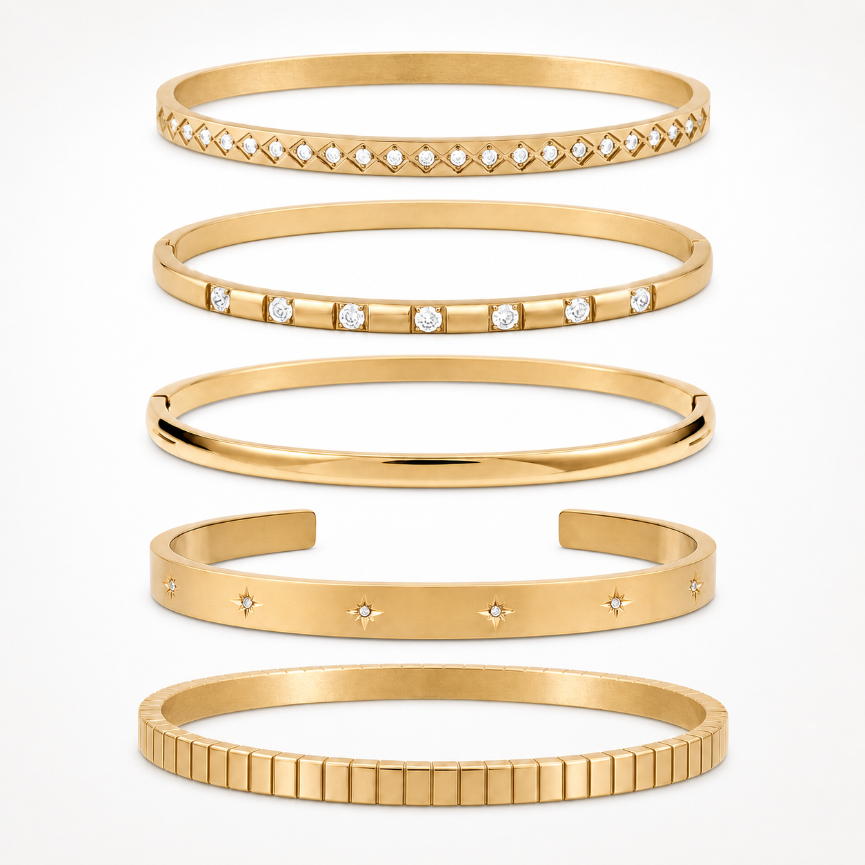 Boho Statement Stacked Gold Bangle Set