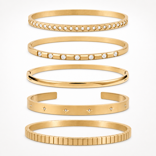 Boho Statement Stacked Gold Bangle Set