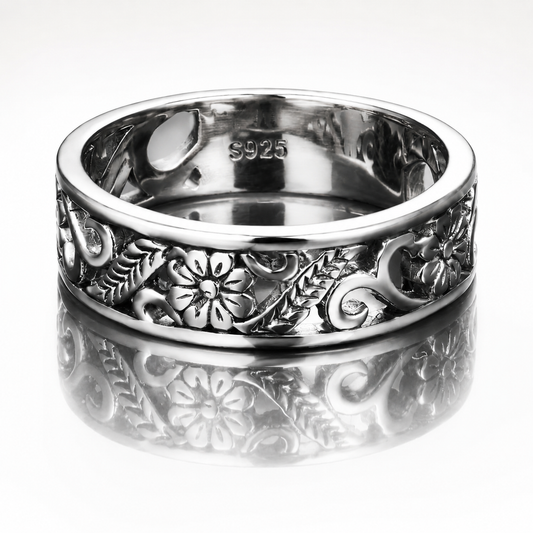 Flower Shaped Hollow Out Silver Ring