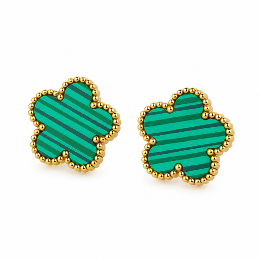 Green Gold Plated Clover Leaf Charm Earrings