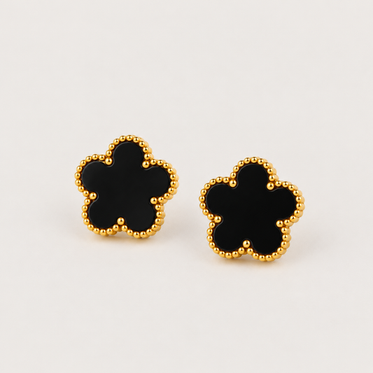 Black Gold Plated Clover Leaf Charm Earrings