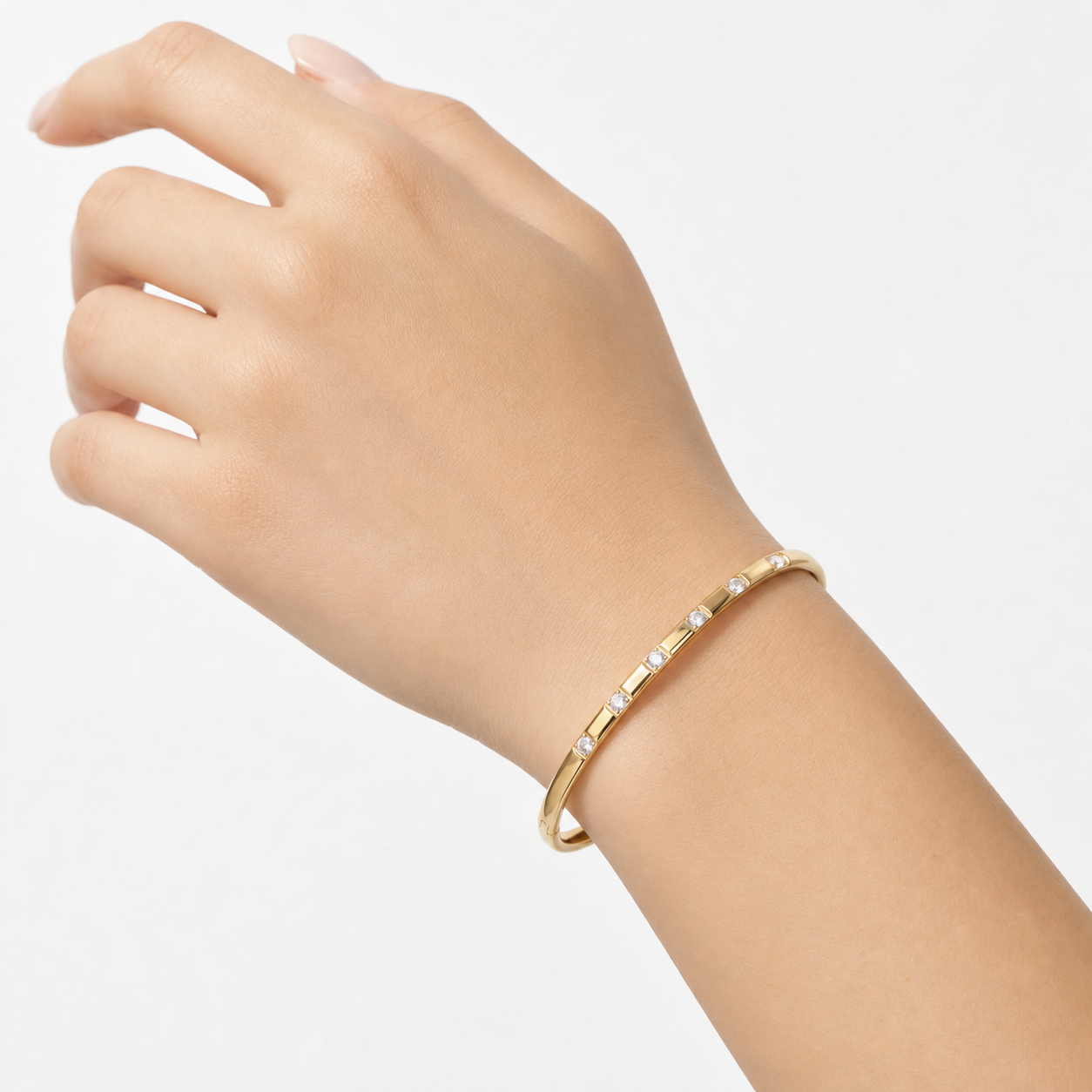 Boho 14k Gold Plated Bangle - Seven Diamonds