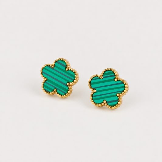 Green Gold Plated Clover Leaf Charm Earrings