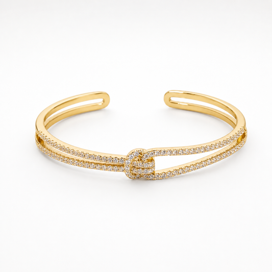 Boho 14k Gold Zirconia Diamond Golden Knotted Cuff