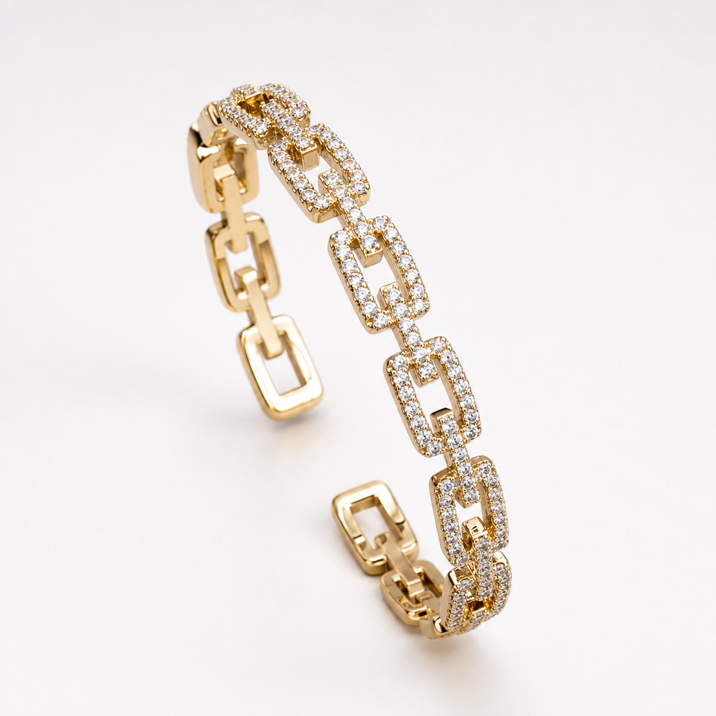 Boho 14k Gold Zirconia Diamond Golden Chain Cuff