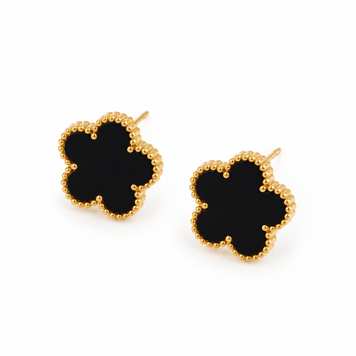 Black Gold Plated Clover Leaf Charm Earrings