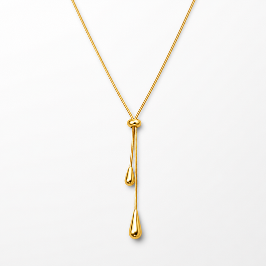 Gold Droplet Charm Chain Choker Pendant Necklace