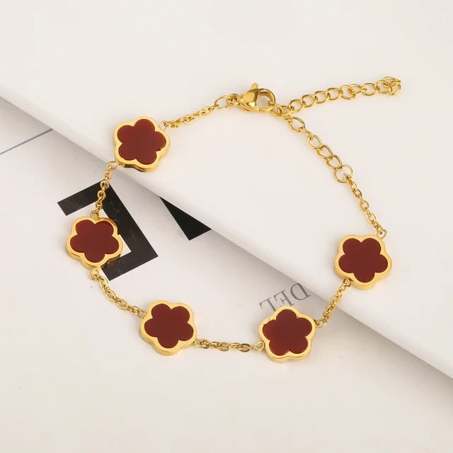 Red Gold Plated Clover Leaf Charm Bracelet