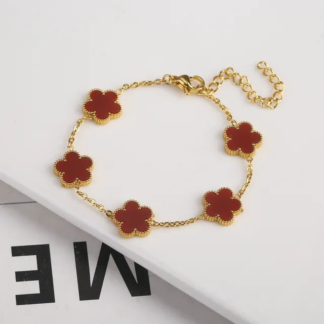 Red Gold Plated Clover Leaf Charm Bracelet