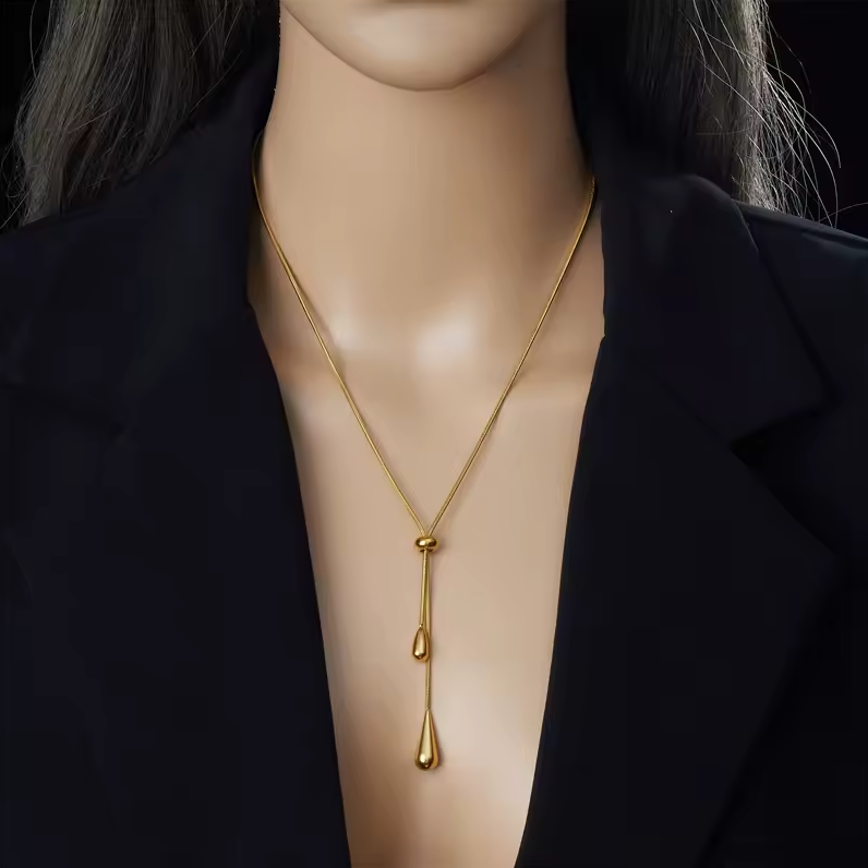 Gold Droplet Charm Chain Choker Pendant Necklace