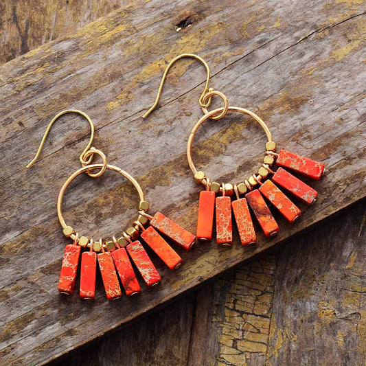 Heart Red Stone Boho Earrings