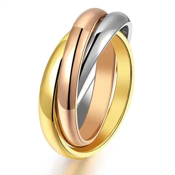 Modern Twined 3 Ring - Gold, Silver and Rose