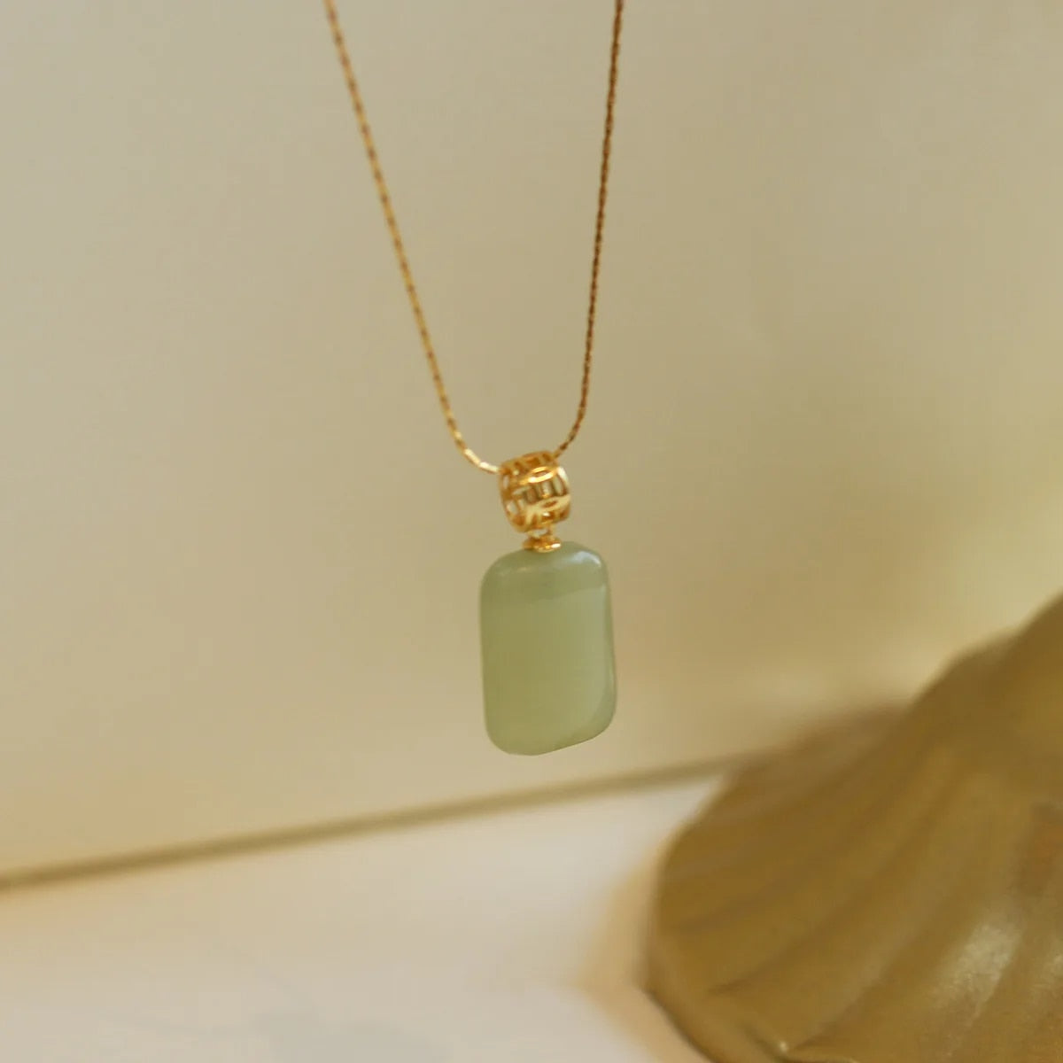 Hetian Jade Necklace, 14k Gold Chain, Natural Jade Necklace