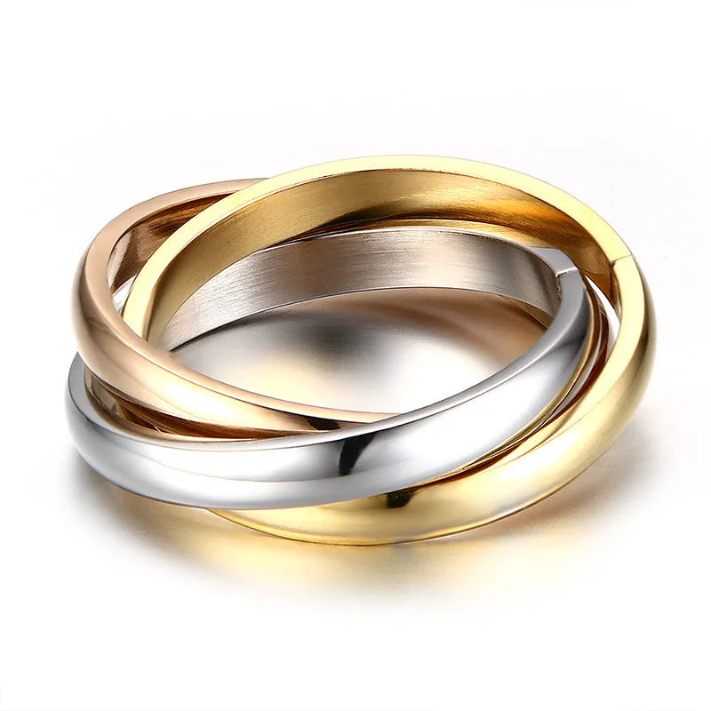 Modern Twined 3 Ring - Gold, Silver and Rose