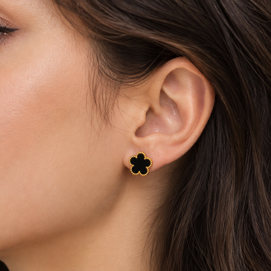 Black Gold Plated Clover Leaf Charm Earrings