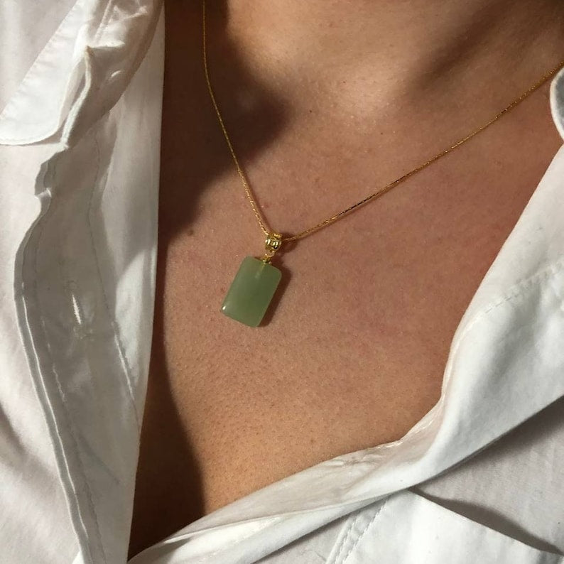 Hetian Jade Necklace, 14k Gold Chain, Natural Jade Necklace