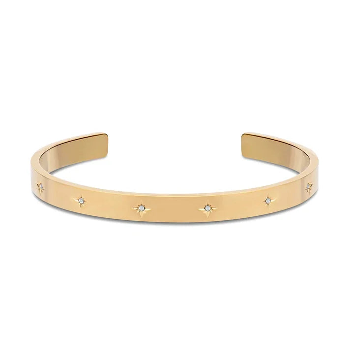 Boho 14k Gold Plated Bangle - Cz North Star Cuff