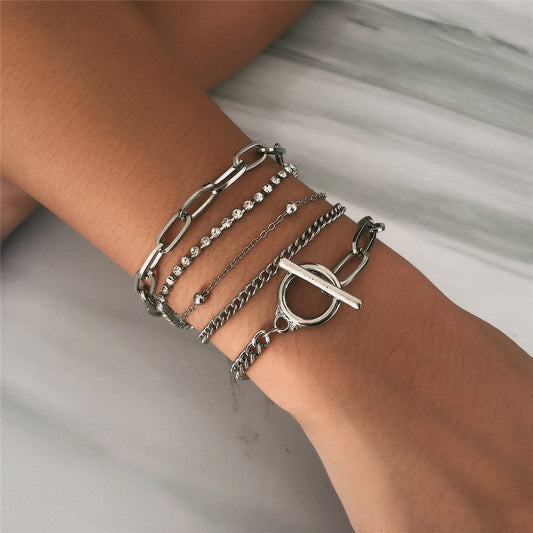 Geometric Harmony Chain Set - Boho Bracelet Silver or Gold