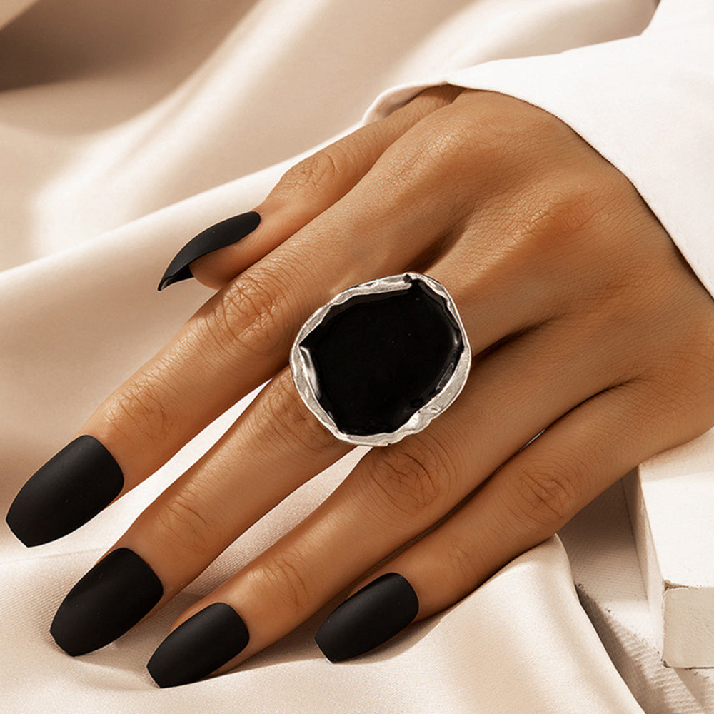 Boho Black Statement Silver Ring