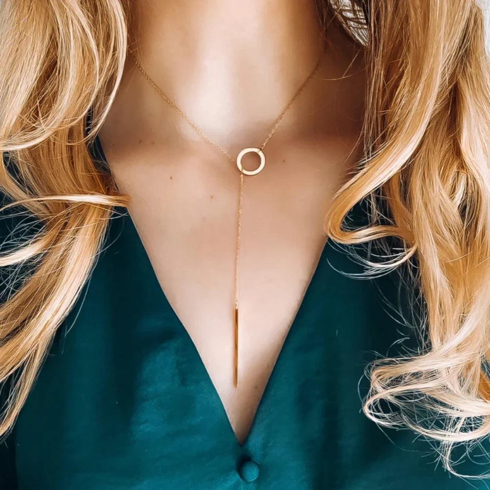 Minimalist Open Circle and Bar Rose Gold Pendant Choker Necklace