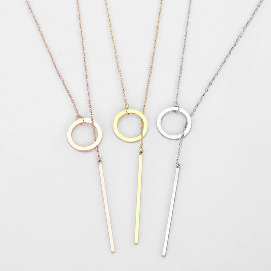 Minimalist Open Circle and Bar Rose Gold Pendant Choker Necklace