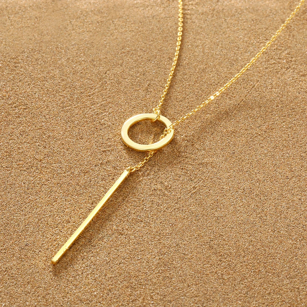 Minimalist Open Circle and Bar Gold Pendant Choker Necklace