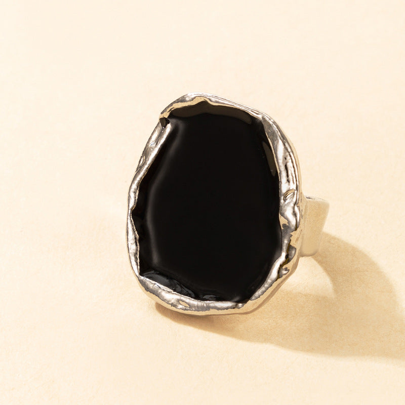 Boho Black Statement Silver Ring