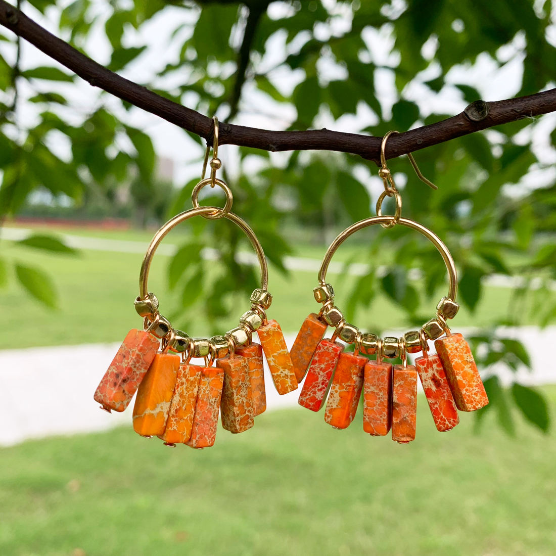 Heart Red Stone Boho Earrings