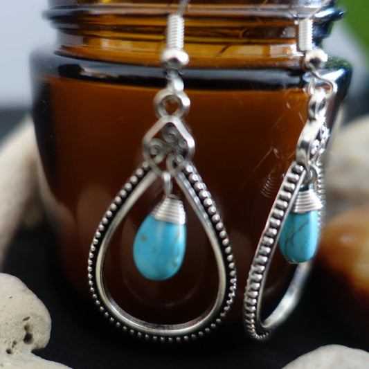 Boho Indi Tear Drop Turquoise Earrings