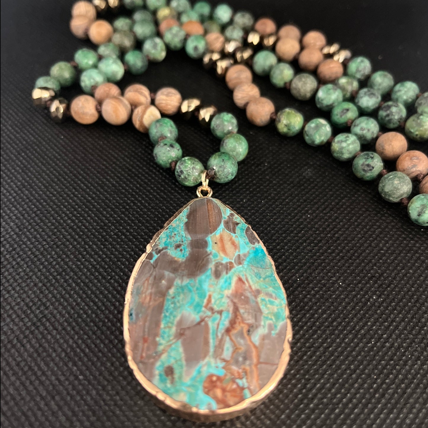 Stunning Amazonite Handmade Necklace With An African Turquoise Pendant- Boho Necklace