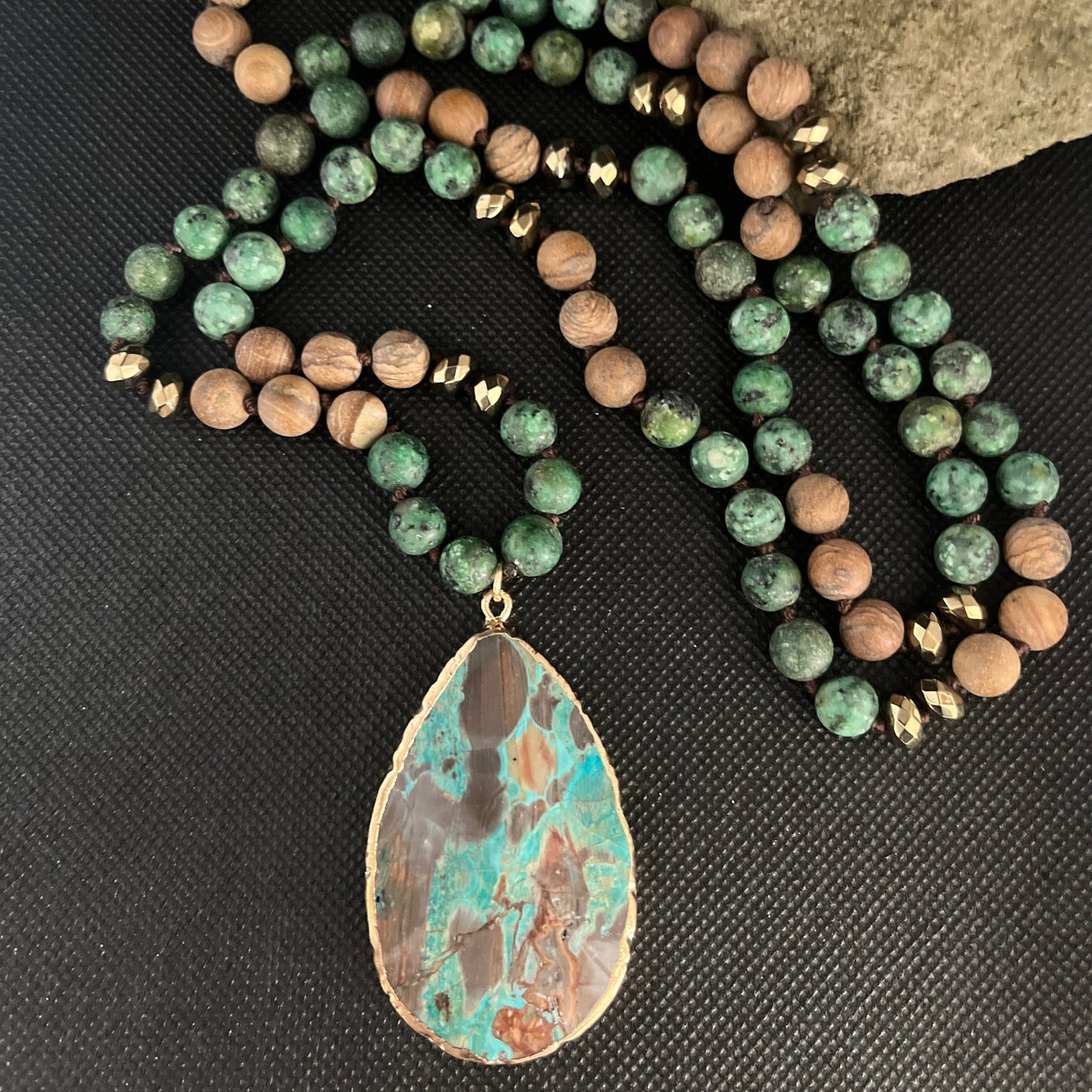 Stunning Amazonite Handmade Necklace With An African Turquoise Pendant- Boho Necklace