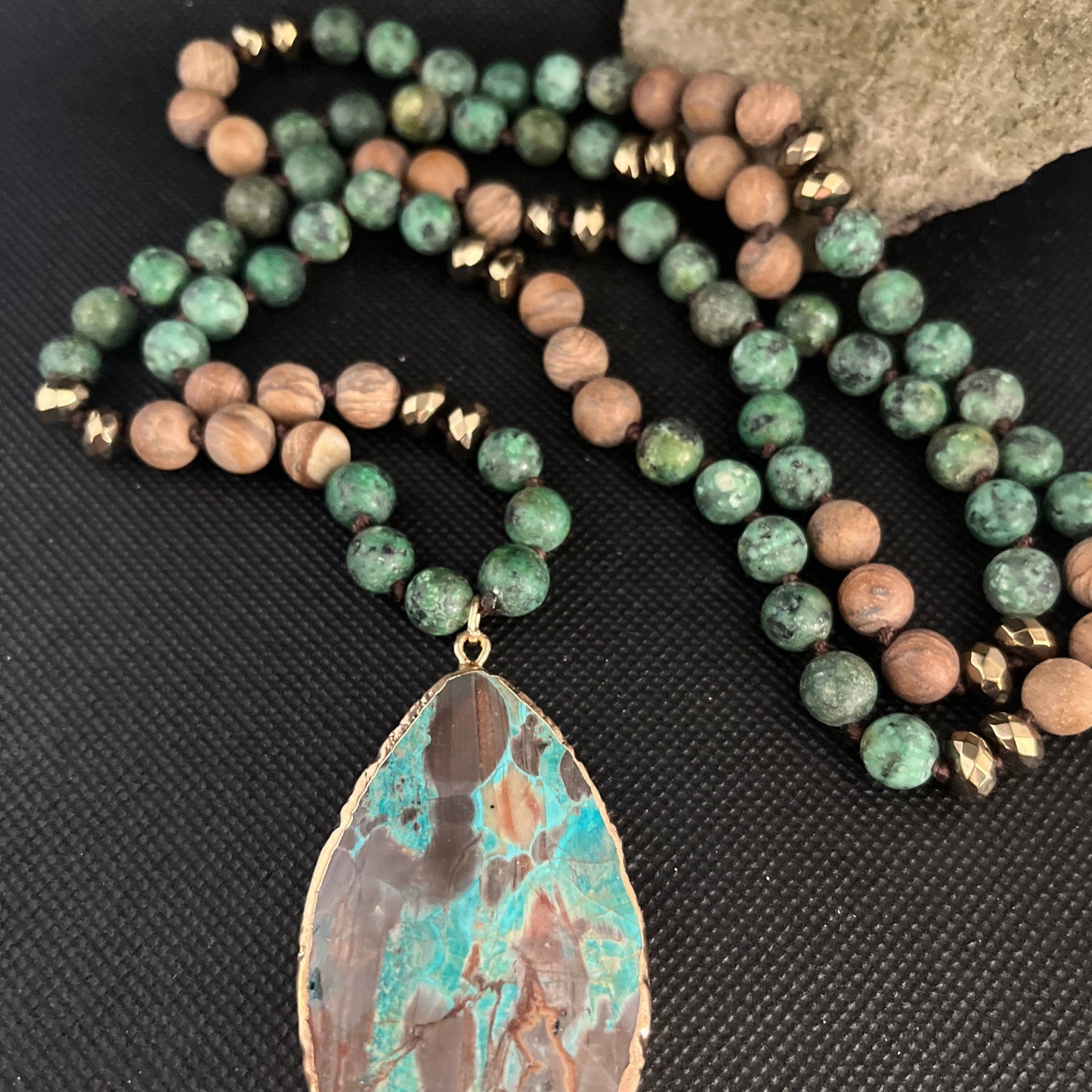 Stunning Amazonite Handmade Necklace With An African Turquoise Pendant- Boho Necklace