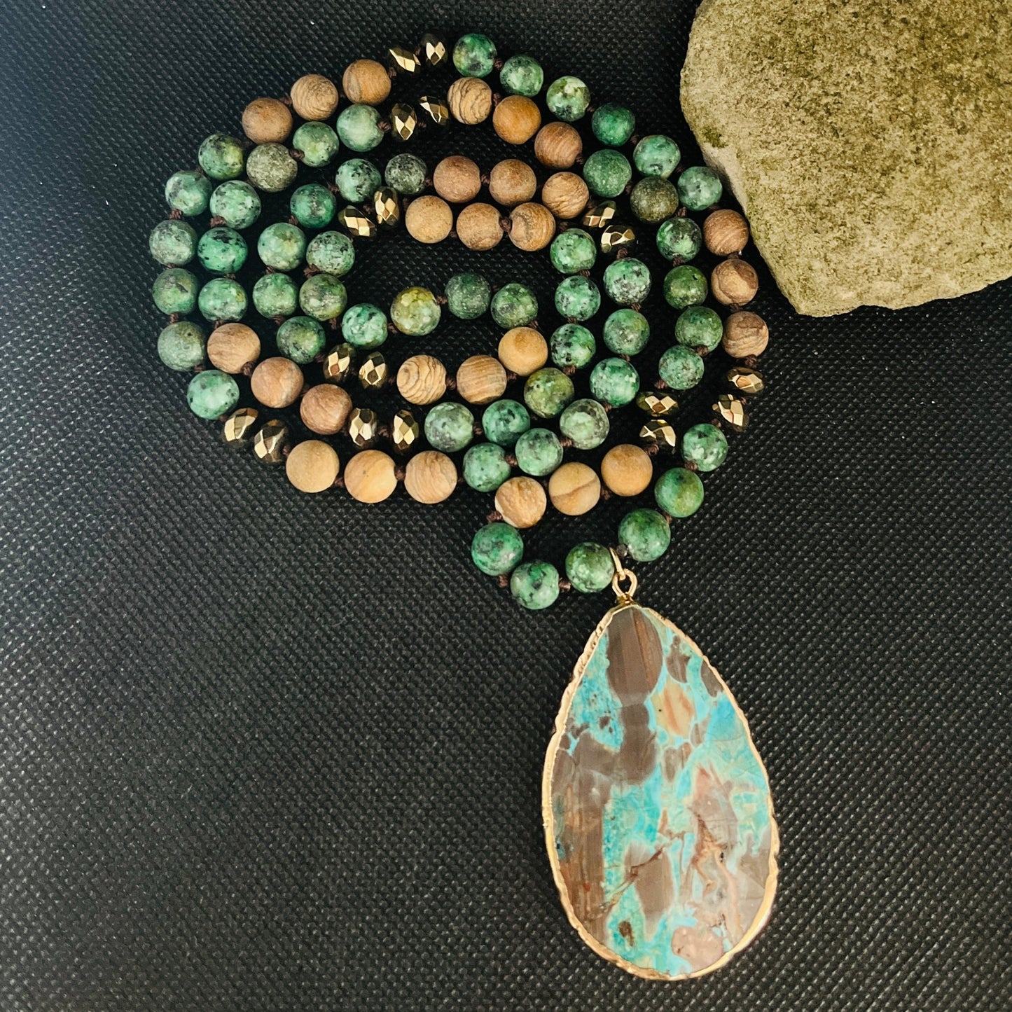 Stunning Amazonite Handmade Necklace With An African Turquoise Pendant- Boho Necklace