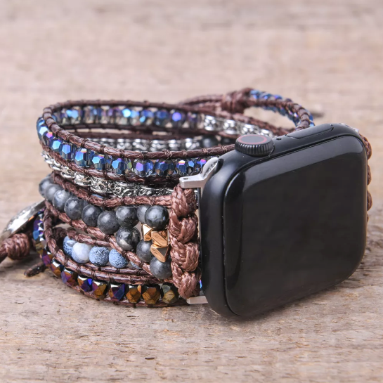 Boho Black Agate Apple Watch Strap