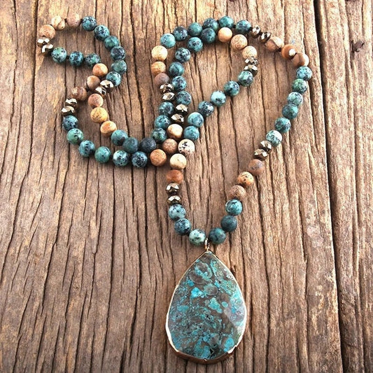 Stunning Amazonite Handmade Necklace With An African Turquoise Pendant- Boho Necklace