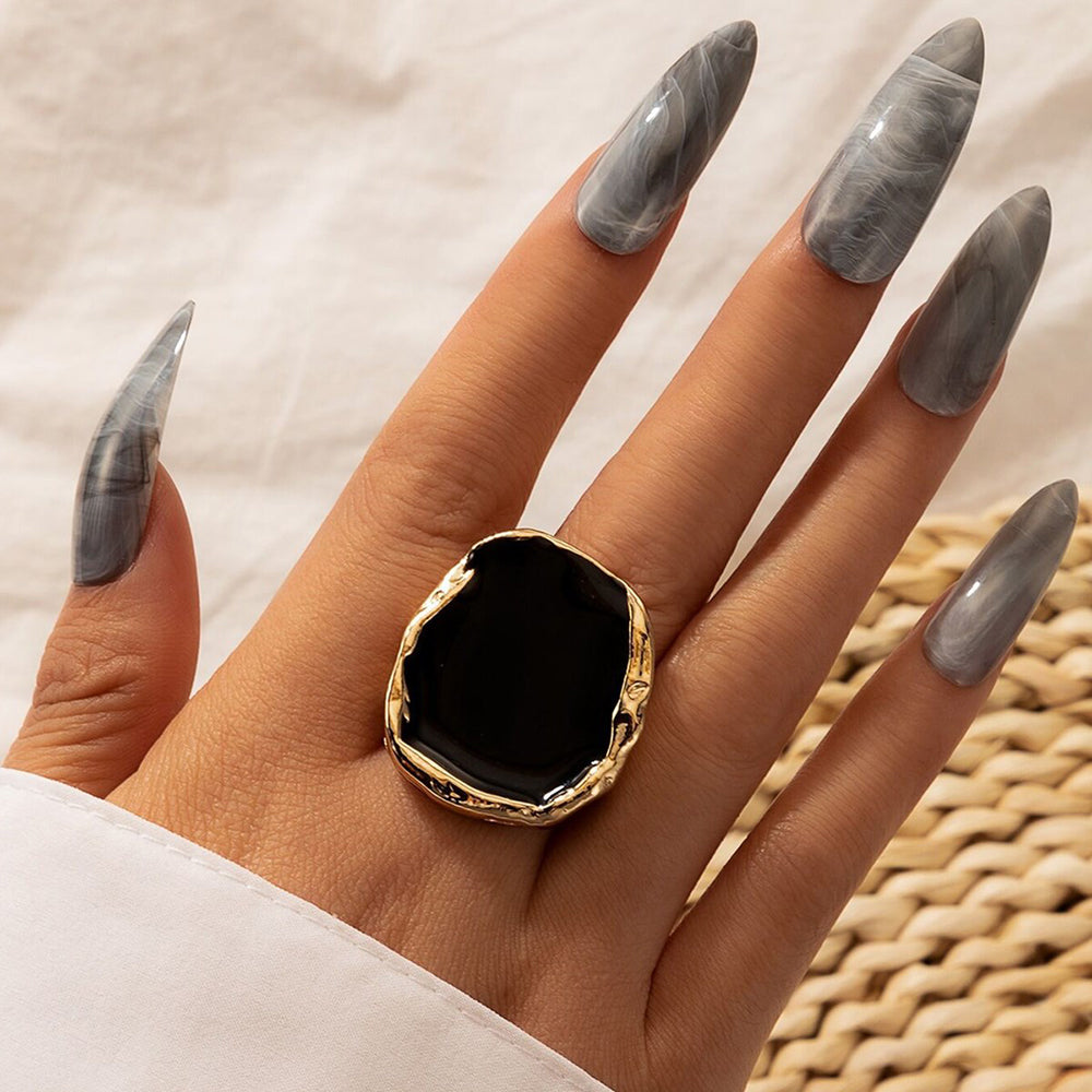 Boho Black Statement Silver Ring