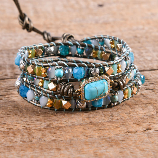 Square Imperial Jasper 3 x Wrap - Boho Bracelet