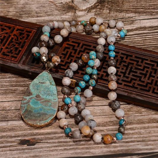 Mala Amazonite Pendant - Boho Necklace