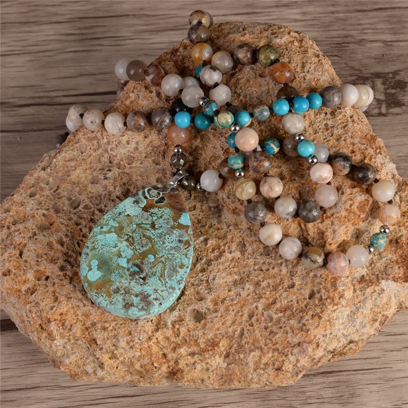 Picture Jasper store and crystal hand knotted mala necklace druzy quartz boho